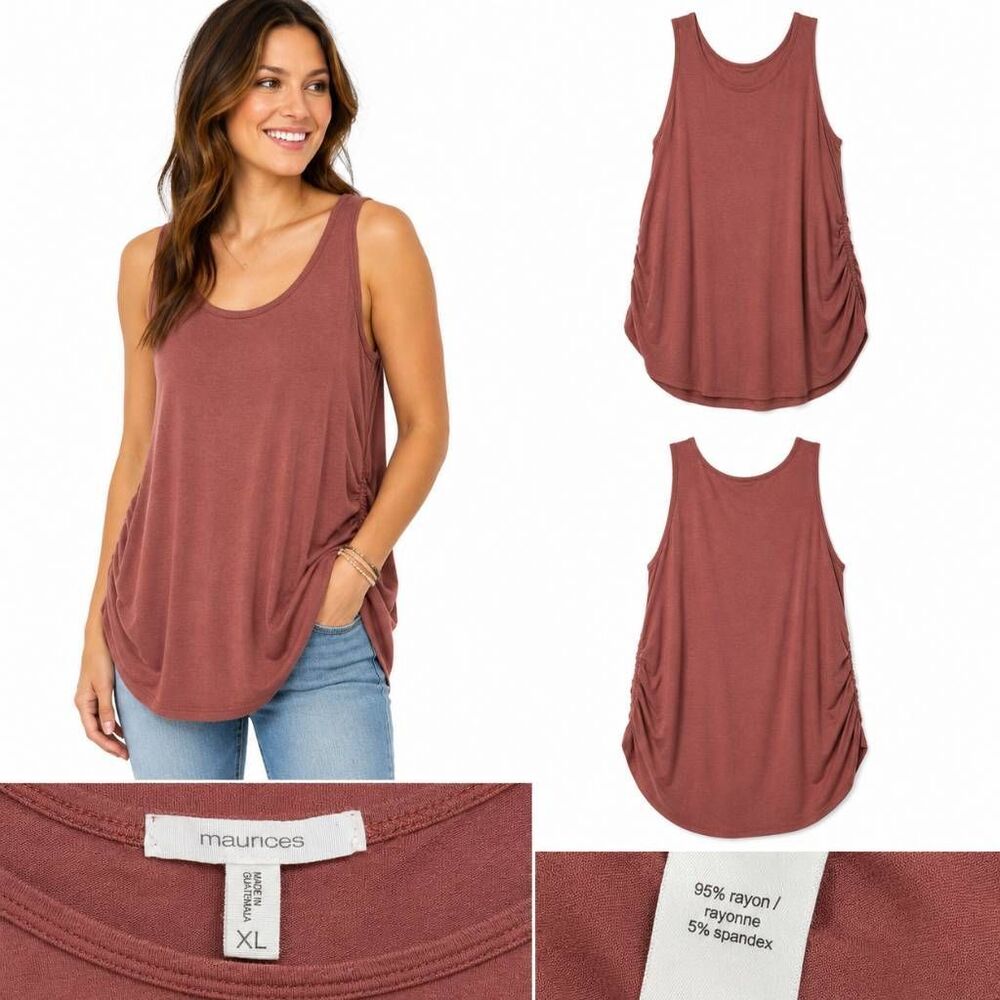 Maurices Sleeveless Scoop Neck Tunic Tank Brown XL